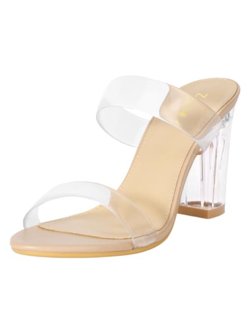 Clear Two Strap Block Chunky Heel Sandals Slip On Open Toe Heels